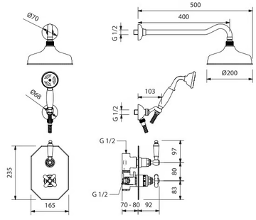 CARUSO - 4 hole shower set with overhead shower by Park Avenue - view 3